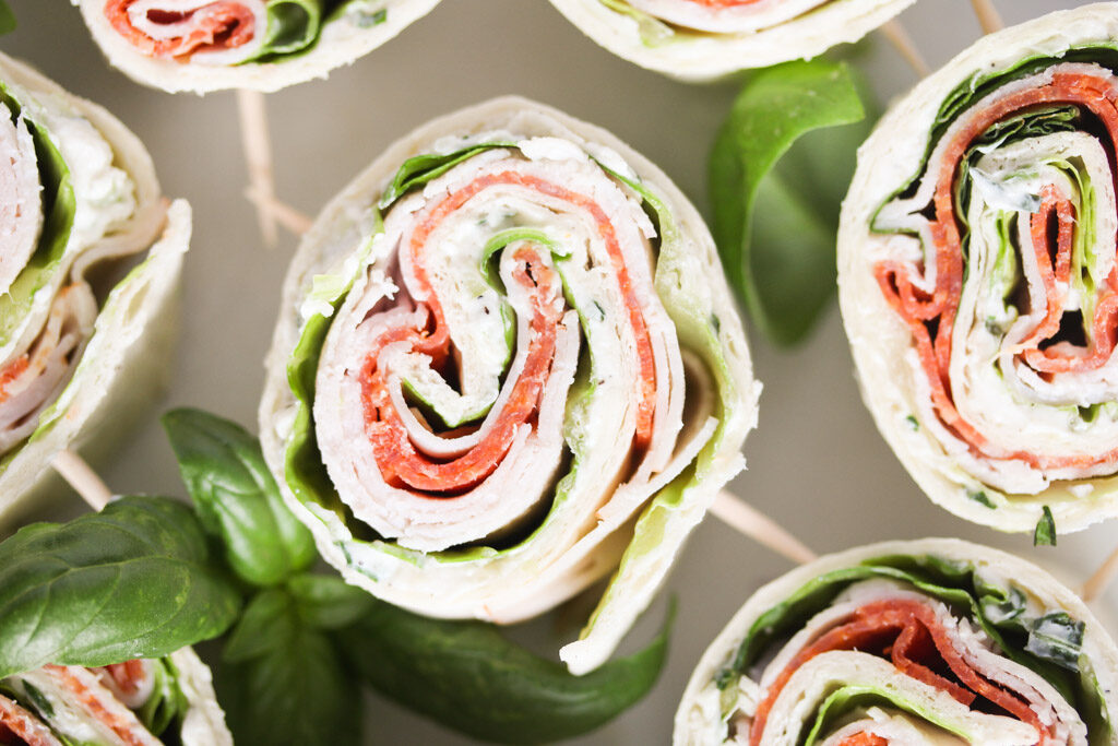 Red and Green Turkey Cheese Pinwheels