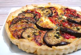 Roasted Eggplant, Tomato And Olive Quiche.